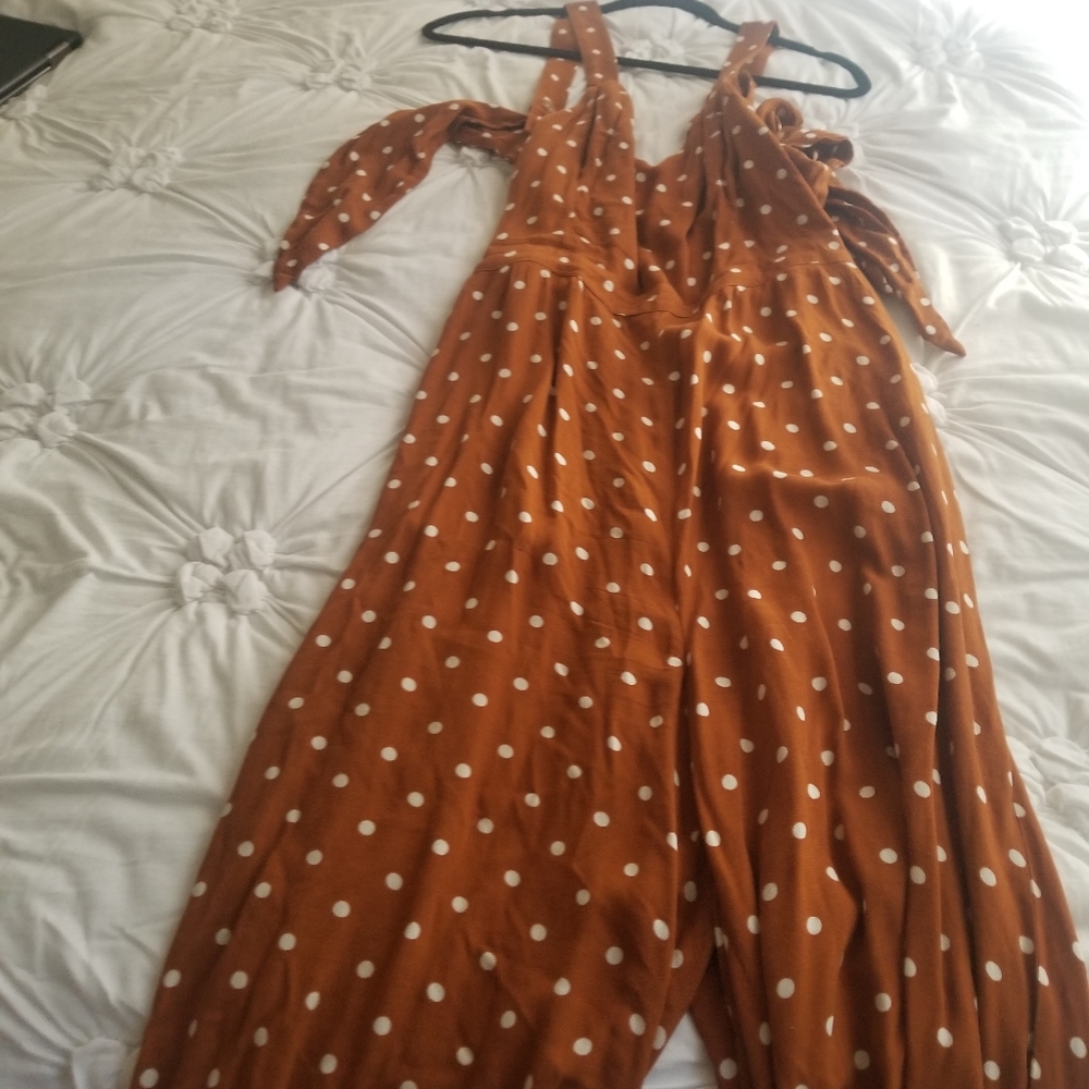 AEO Burnt Orange Polka Dot Jumpsuit size L